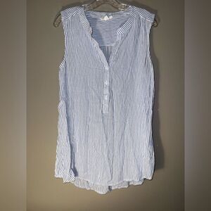 beachlunchlounge Blue and White Striped Blouse 100% rayon Large #724